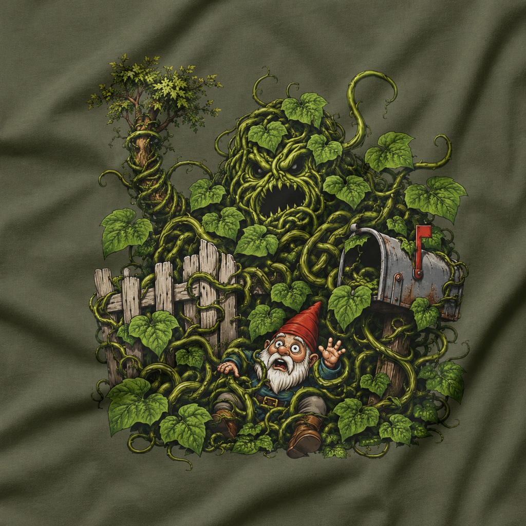 Kudzu Vine Monster with Garden Gnome Version 4 T‑Shirt