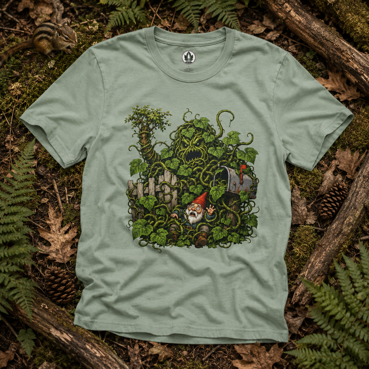 Kudzu Vine Monster with Garden Gnome Version 4 T‑Shirt