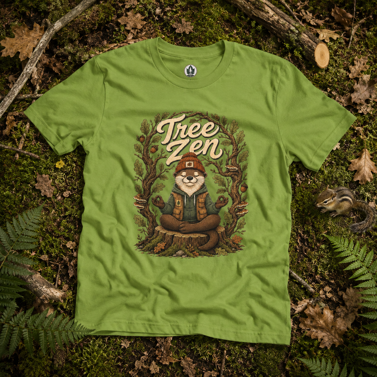 Tree Zen Version 1 Framed in Oak Branches and Leaves T‑Shirt