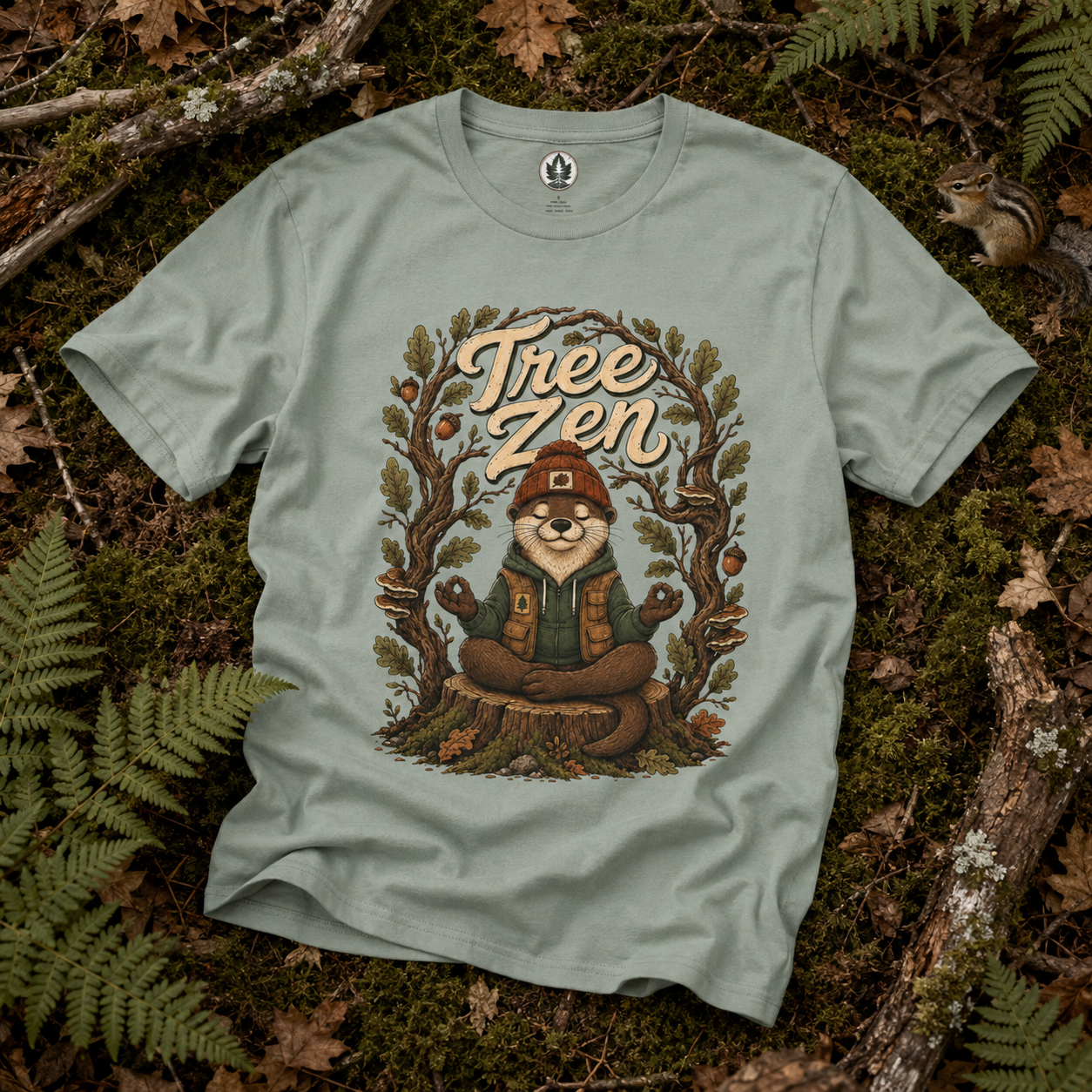 Tree Zen Version 1 Framed in Oak Branches and Leaves T‑Shirt