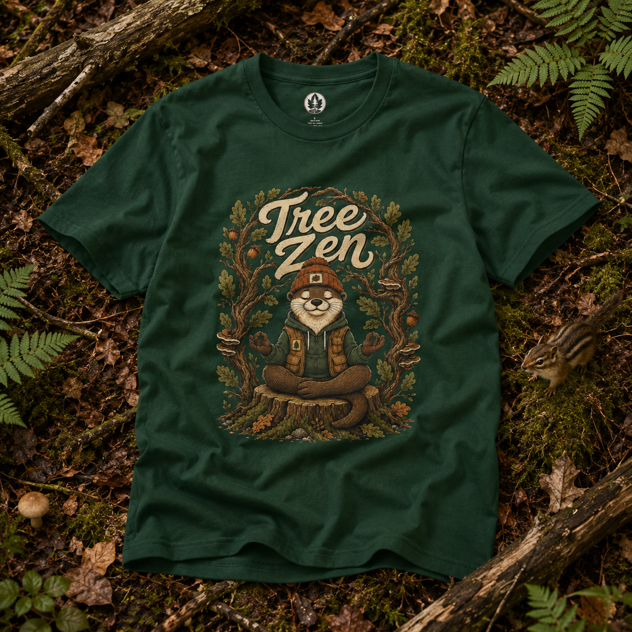 Tree Zen Version 1 Framed in Oak Branches and Leaves T‑Shirt
