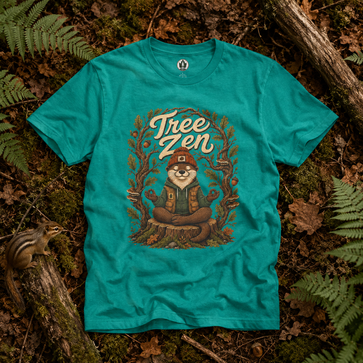 Tree Zen Version 1 Framed in Oak Branches and Leaves T‑Shirt