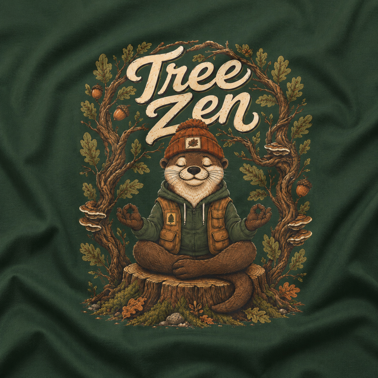 Tree Zen Version 1 Framed in Oak Branches and Leaves T‑Shirt
