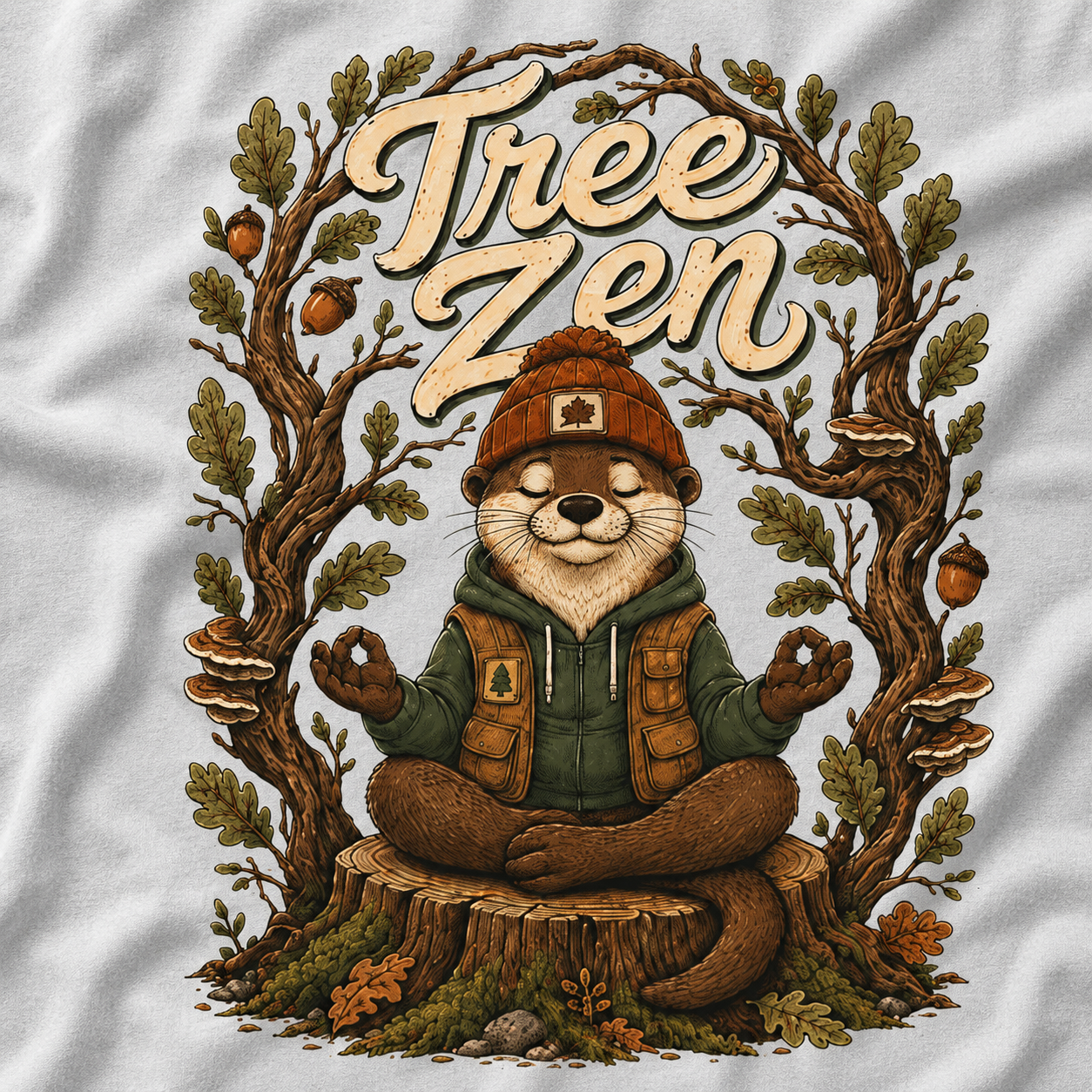 Tree Zen Version 1 Framed in Oak Branches and Leaves T‑Shirt