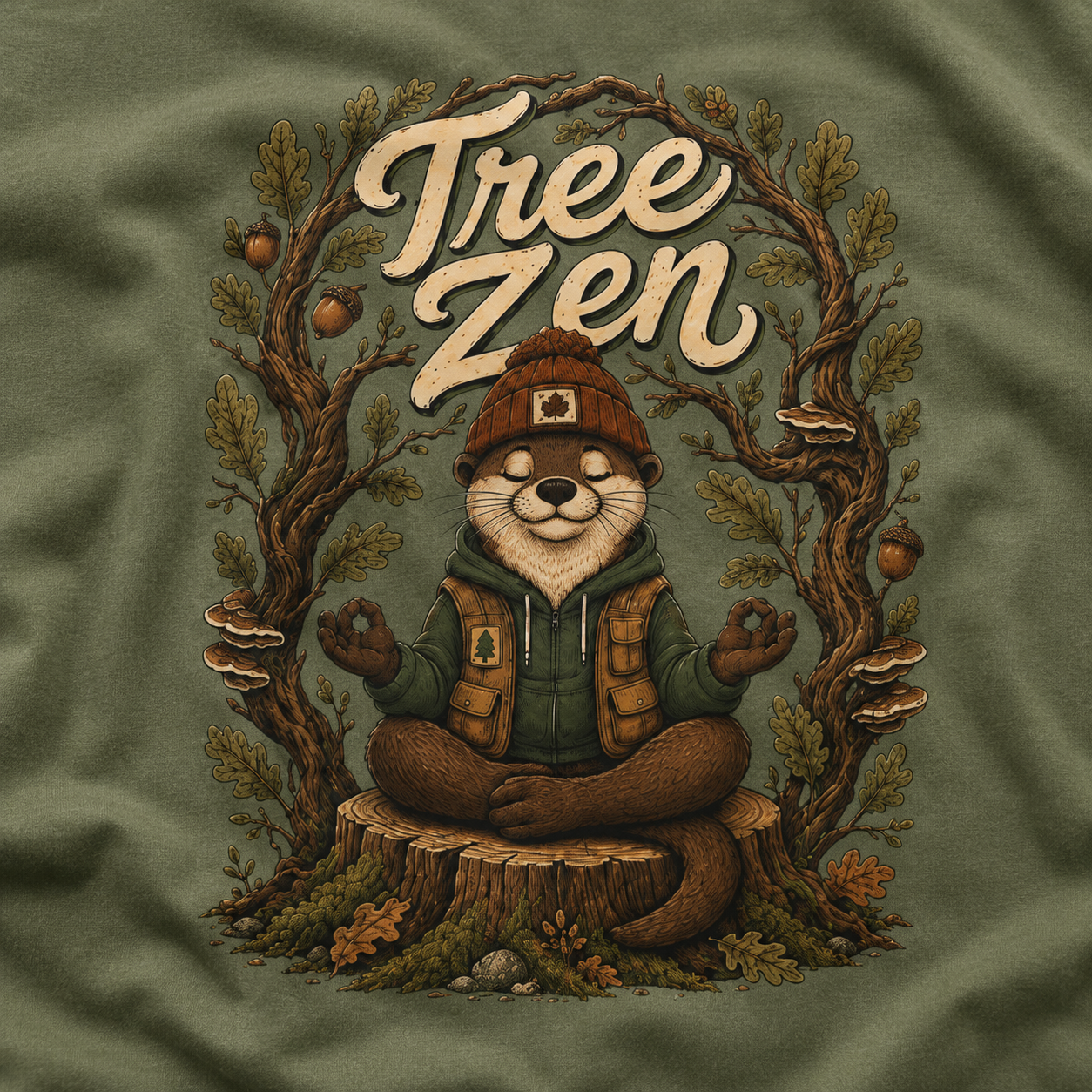 Tree Zen Version 1 Framed in Oak Branches and Leaves T‑Shirt