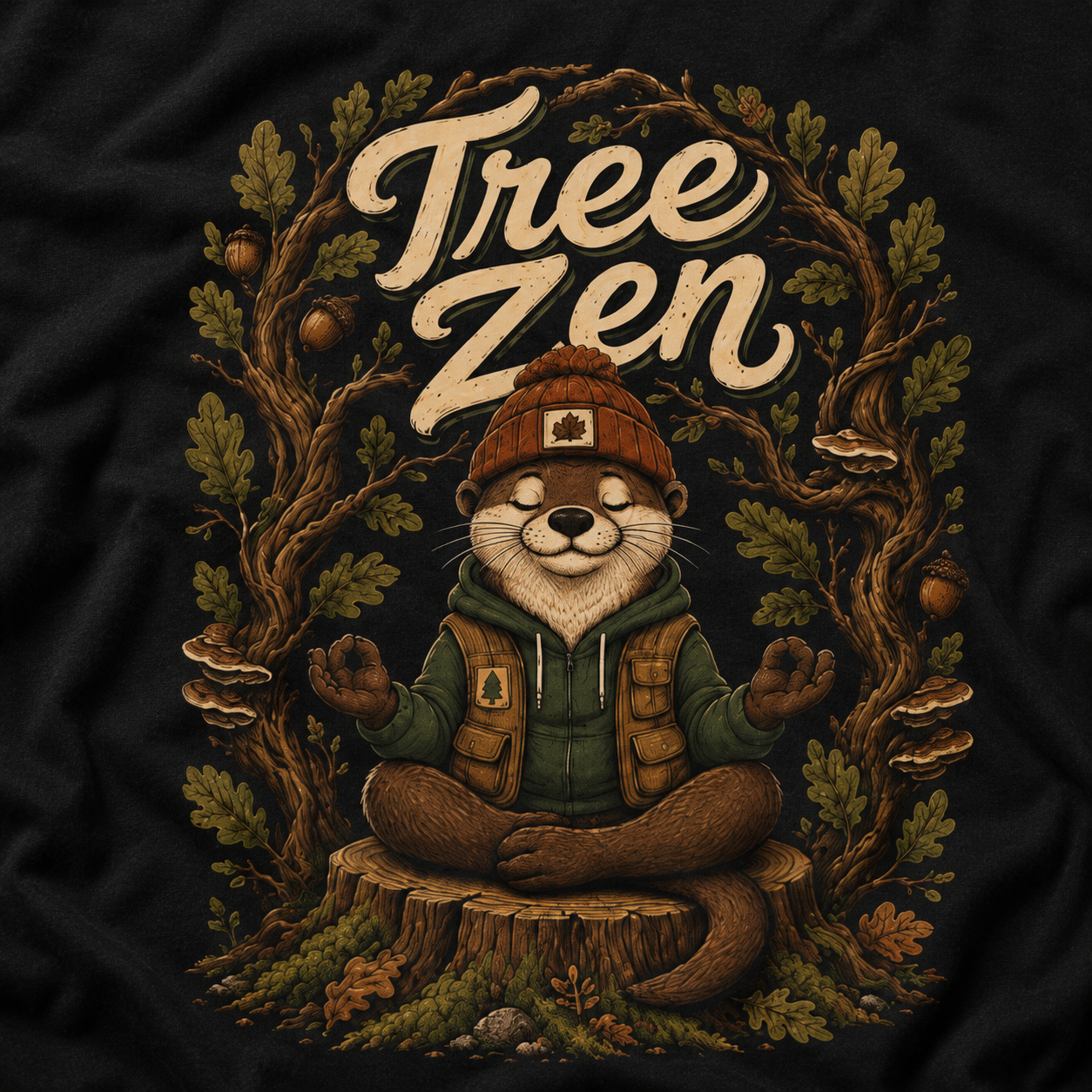 Tree Zen Version 1 Framed in Oak Branches and Leaves T‑Shirt