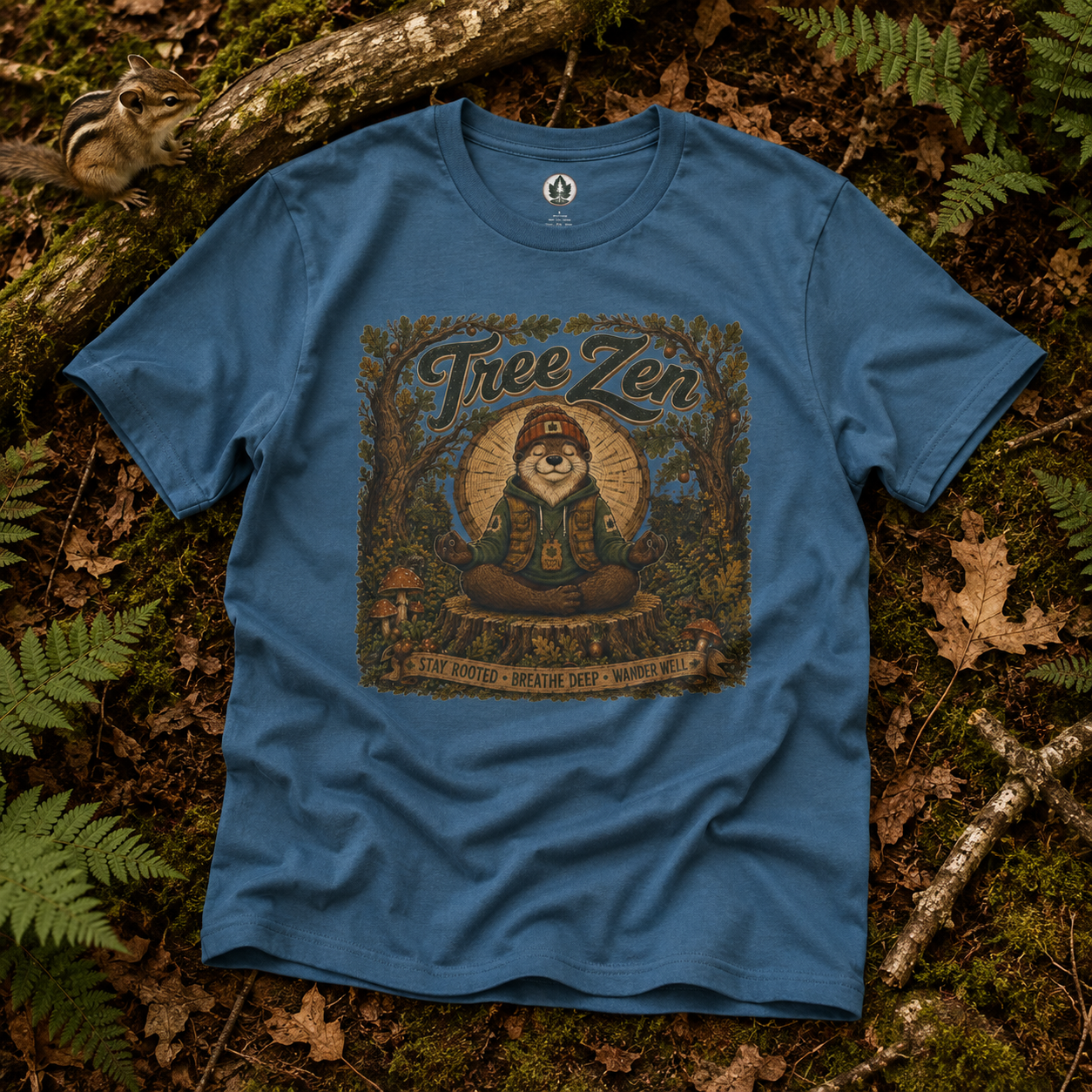 Tree Zen Version 2 Tree Rings and Oak Leaves background T‑Shirt