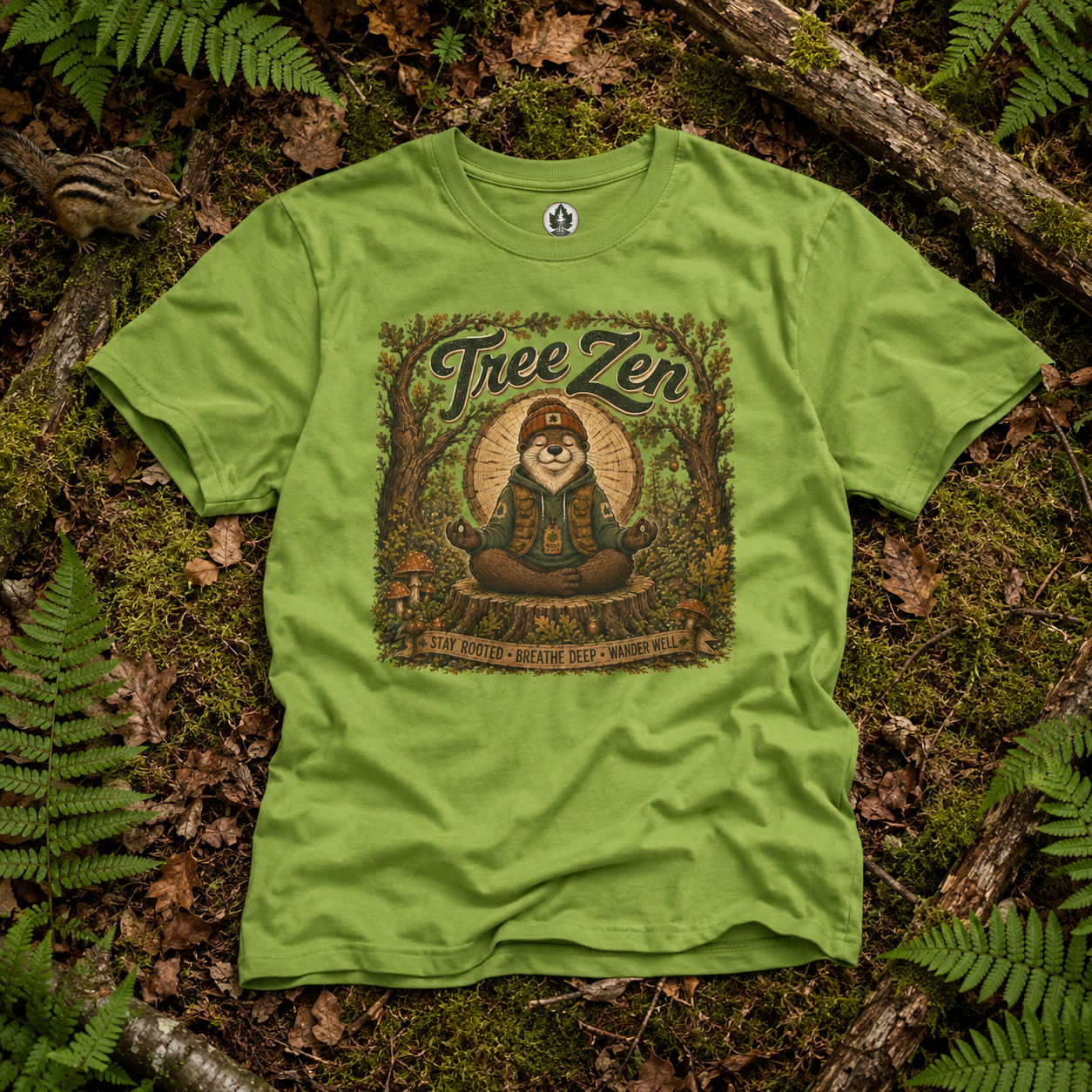 Tree Zen Version 2 Tree Rings and Oak Leaves background T‑Shirt