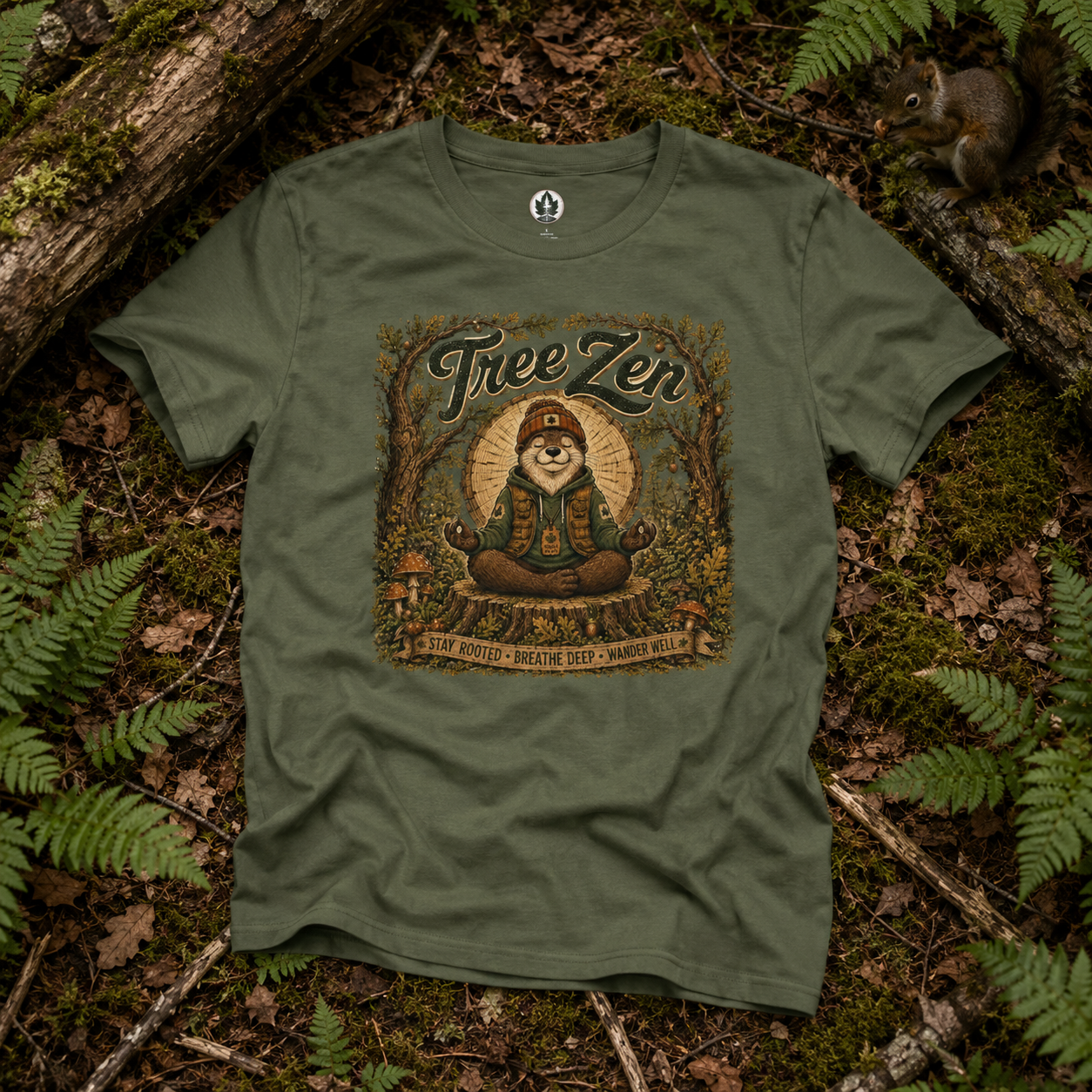 Tree Zen Version 2 Tree Rings and Oak Leaves background T‑Shirt