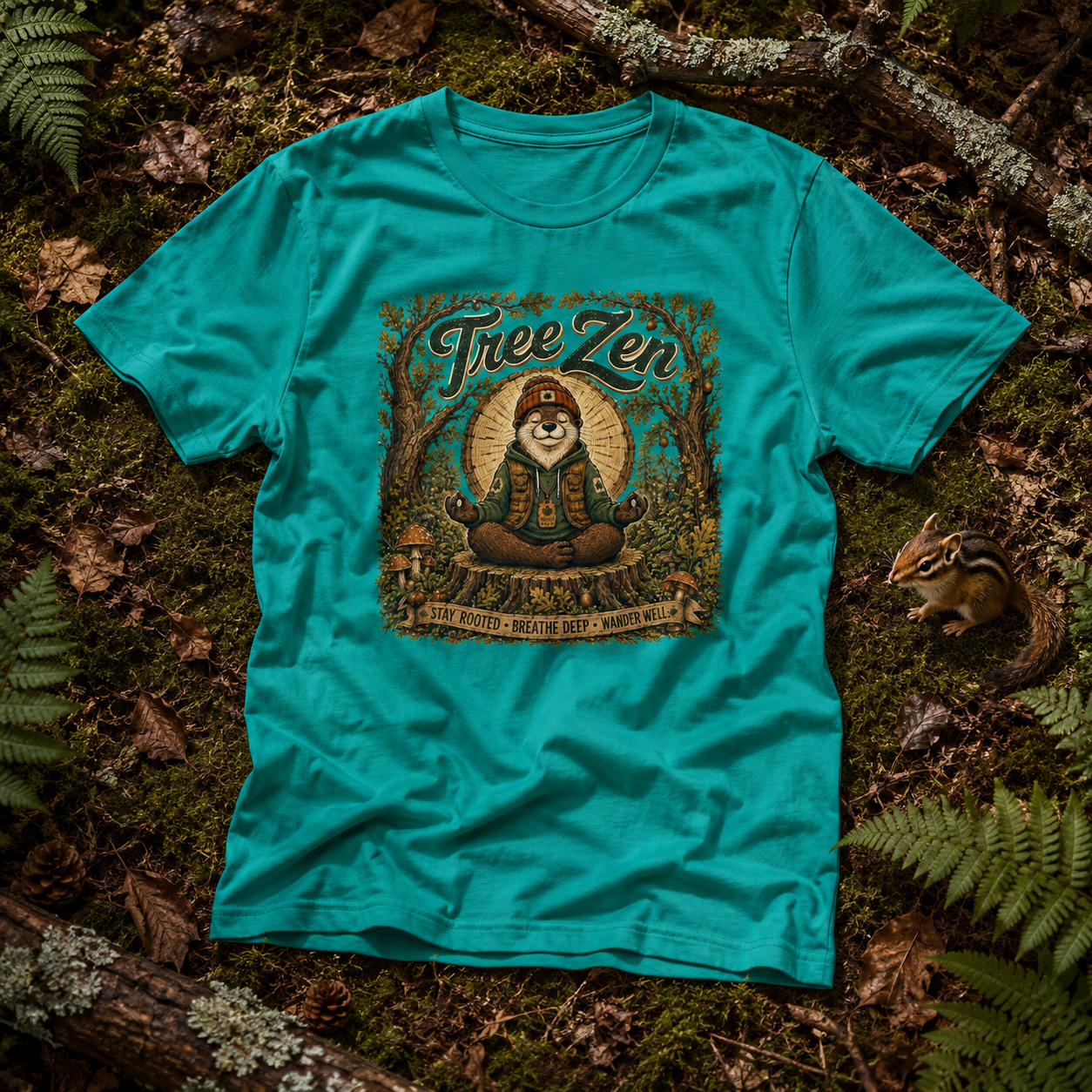 Tree Zen Version 2 Tree Rings and Oak Leaves background T‑Shirt