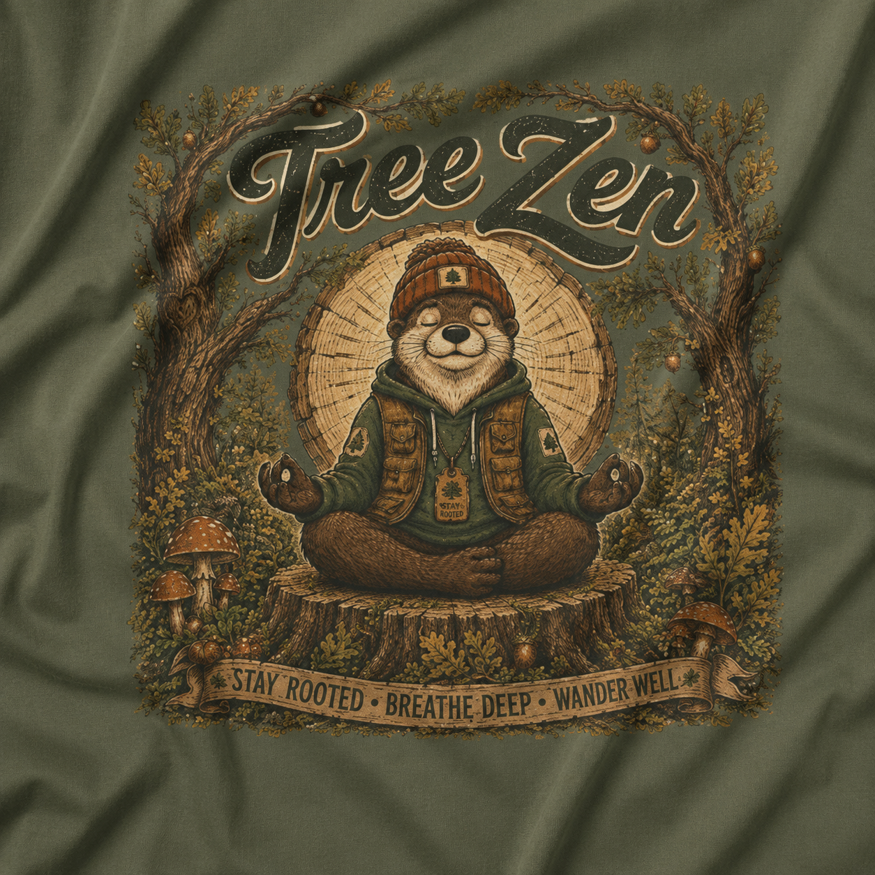 Tree Zen Version 2 Tree Rings and Oak Leaves background T‑Shirt