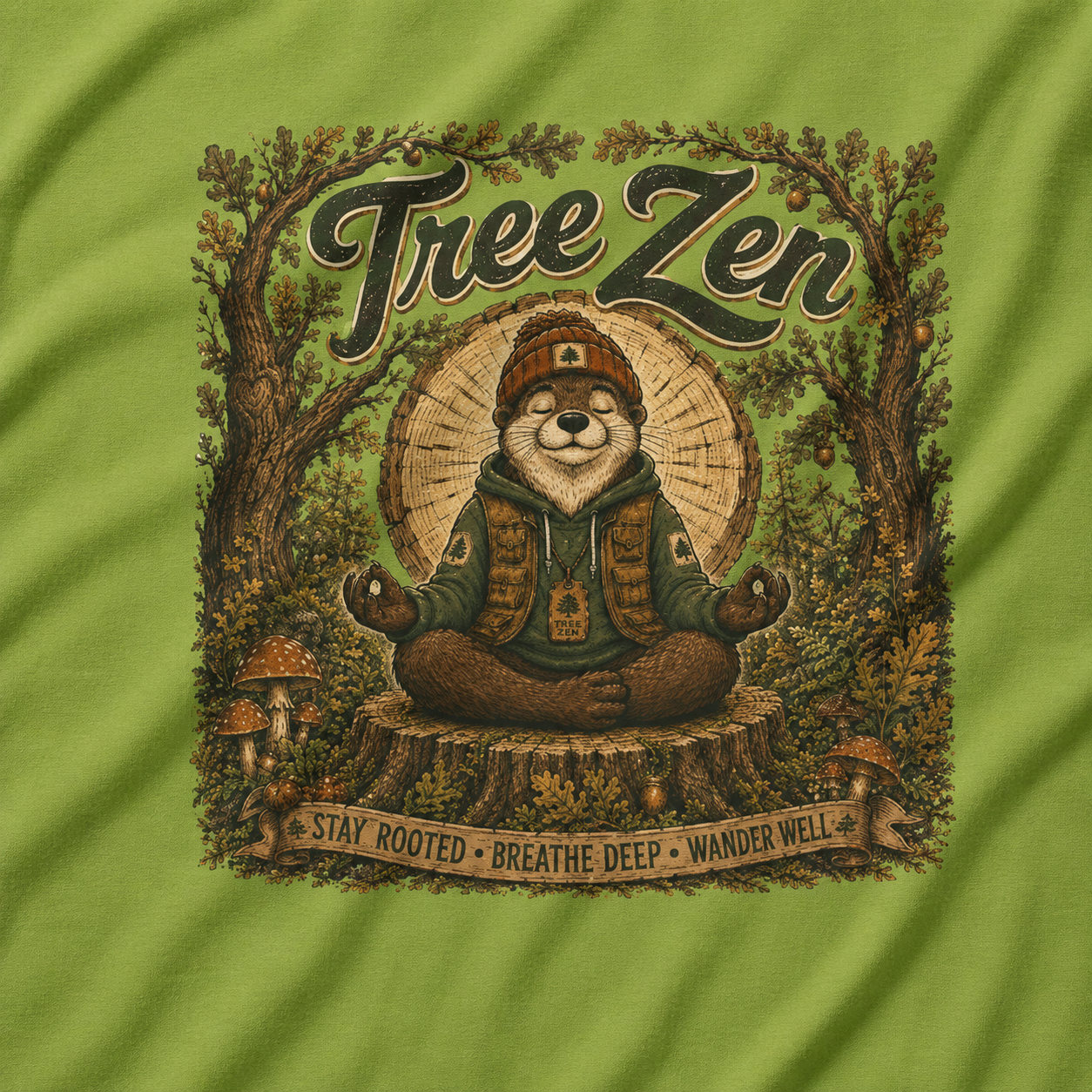 Tree Zen Version 2 Tree Rings and Oak Leaves background T‑Shirt