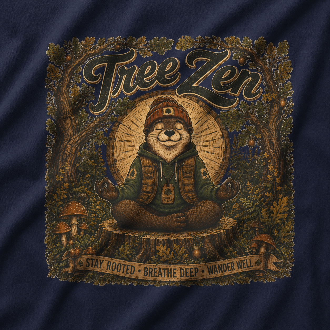 Tree Zen Version 2 Tree Rings and Oak Leaves background T‑Shirt