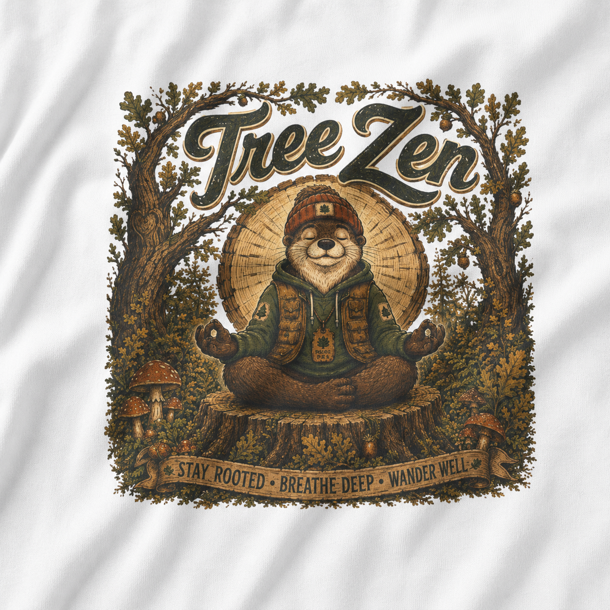 Tree Zen Version 2 Tree Rings and Oak Leaves background T‑Shirt