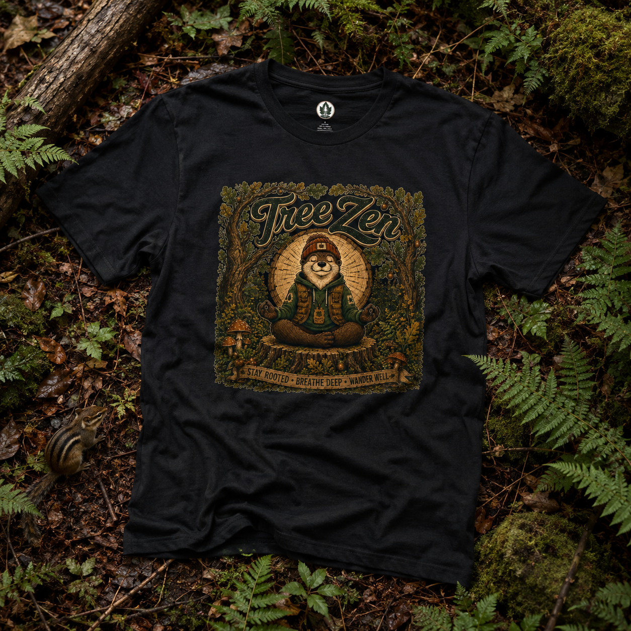 Tree Zen Version 2 Tree Rings and Oak Leaves background T‑Shirt