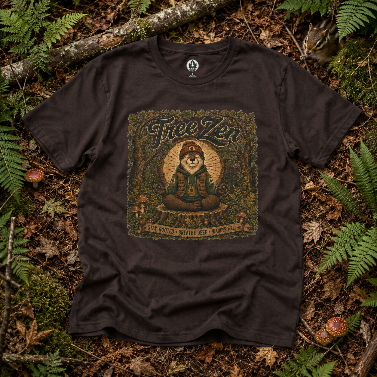 Tree Zen Version 2 Tree Rings and Oak Leaves background T‑Shirt
