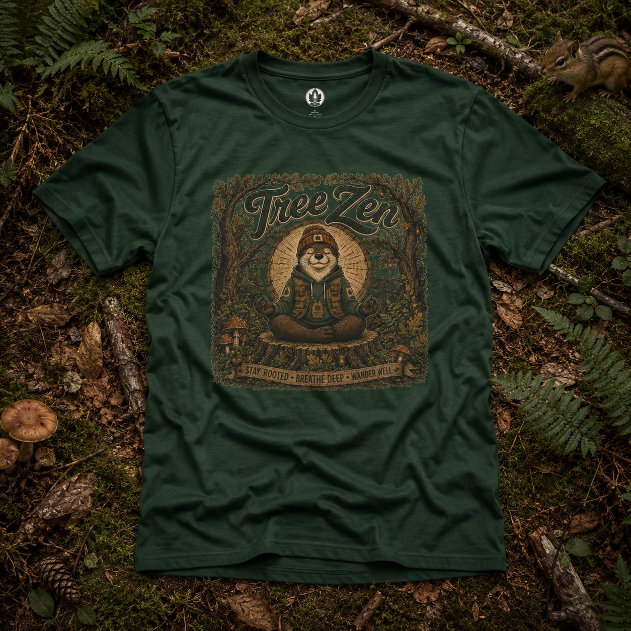 Tree Zen Version 2 Tree Rings and Oak Leaves background T‑Shirt
