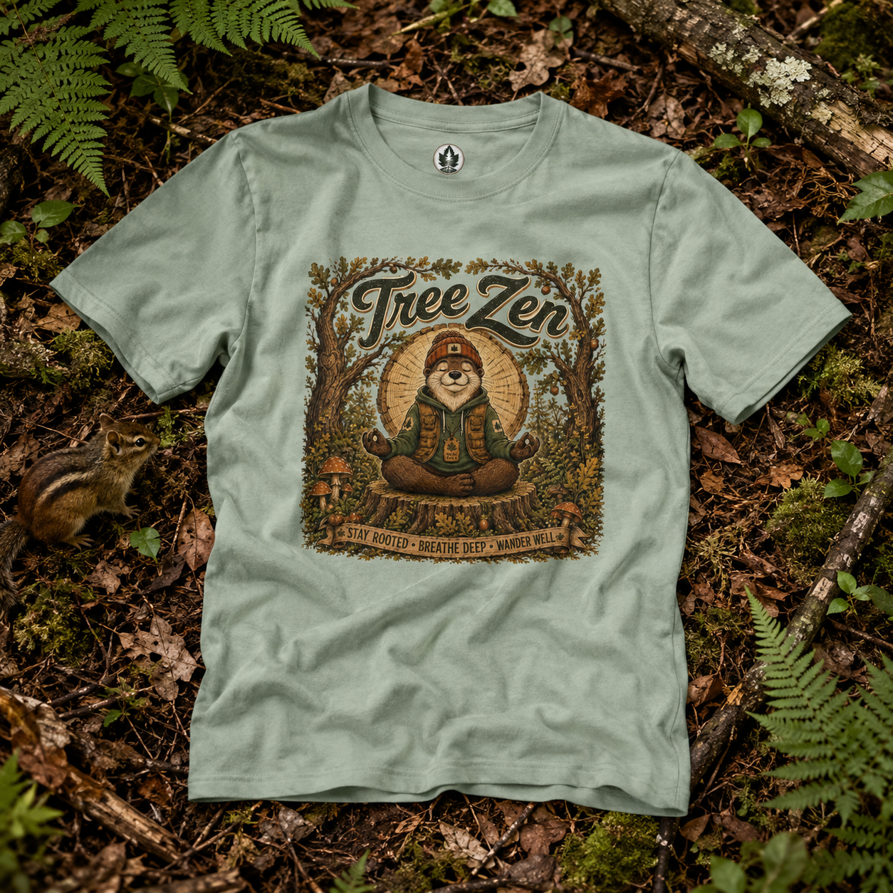 Tree Zen Version 2 Tree Rings and Oak Leaves background T‑Shirt