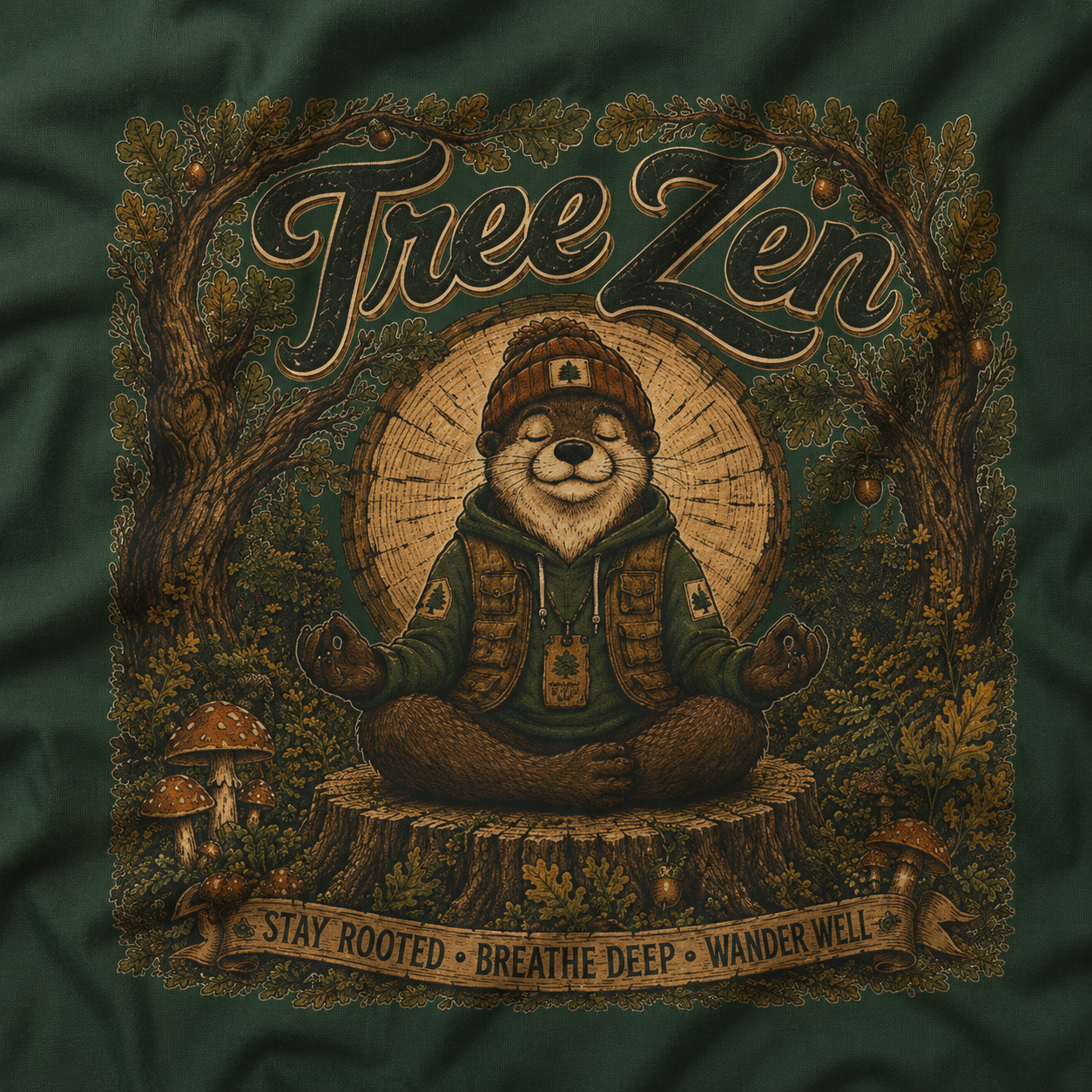 Tree Zen Version 2 Tree Rings and Oak Leaves background T‑Shirt