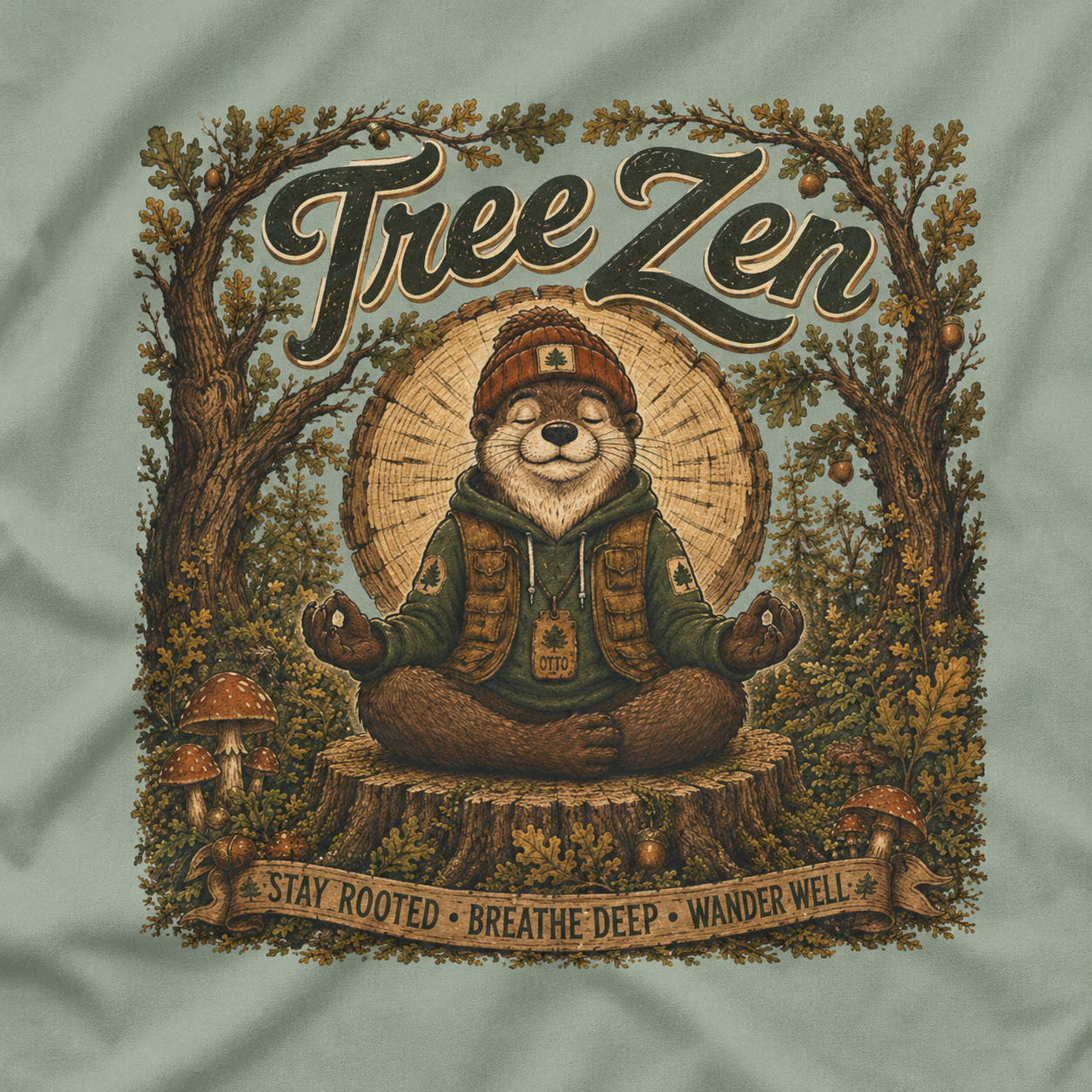 Tree Zen Version 2 Tree Rings and Oak Leaves background T‑Shirt