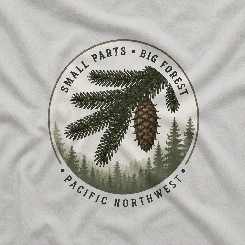 Pacific Northwest Tree T‑Shirt — “Small Parts - Big Forest” Tee