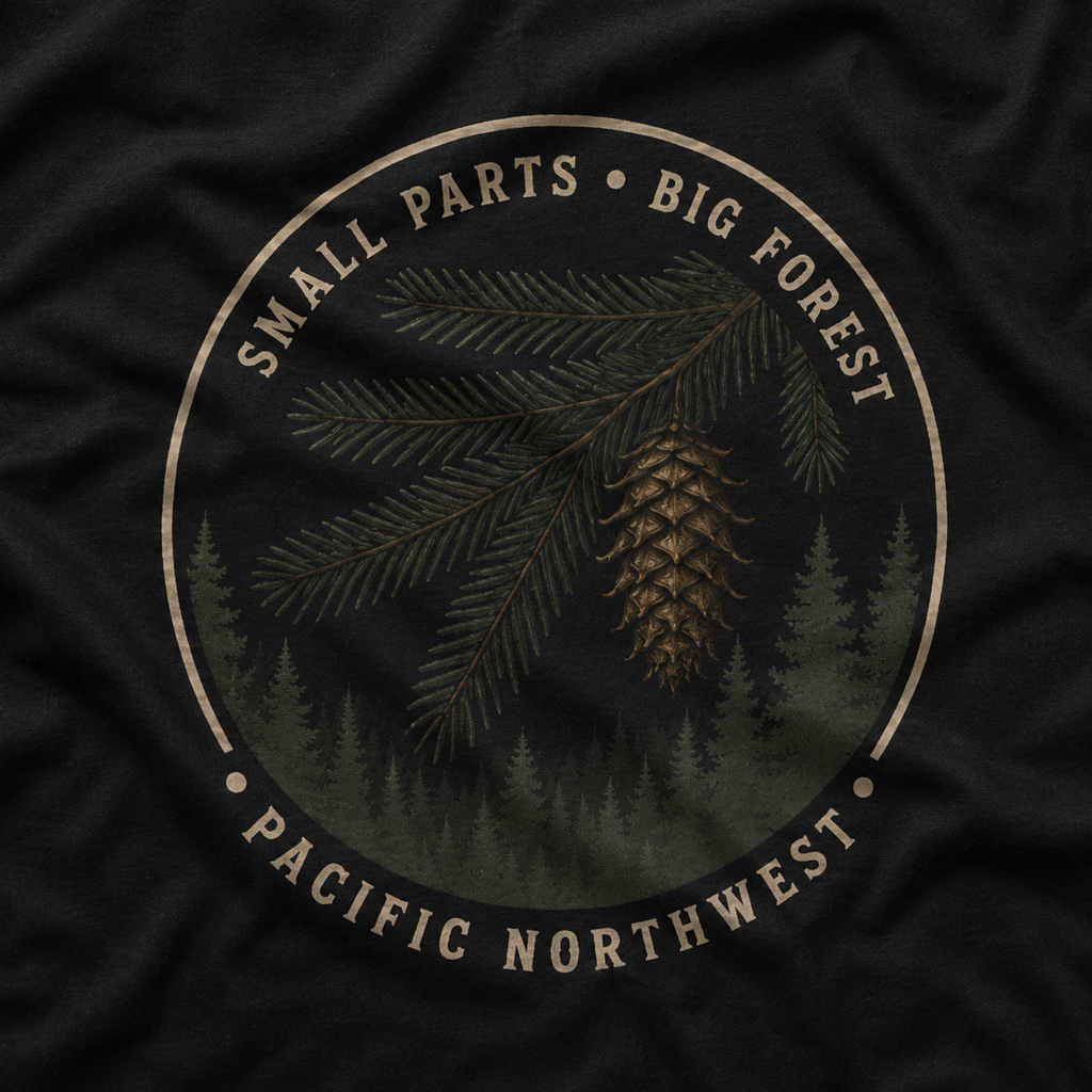 Pacific Northwest Tree T‑Shirt — “Small Parts - Big Forest” Tee