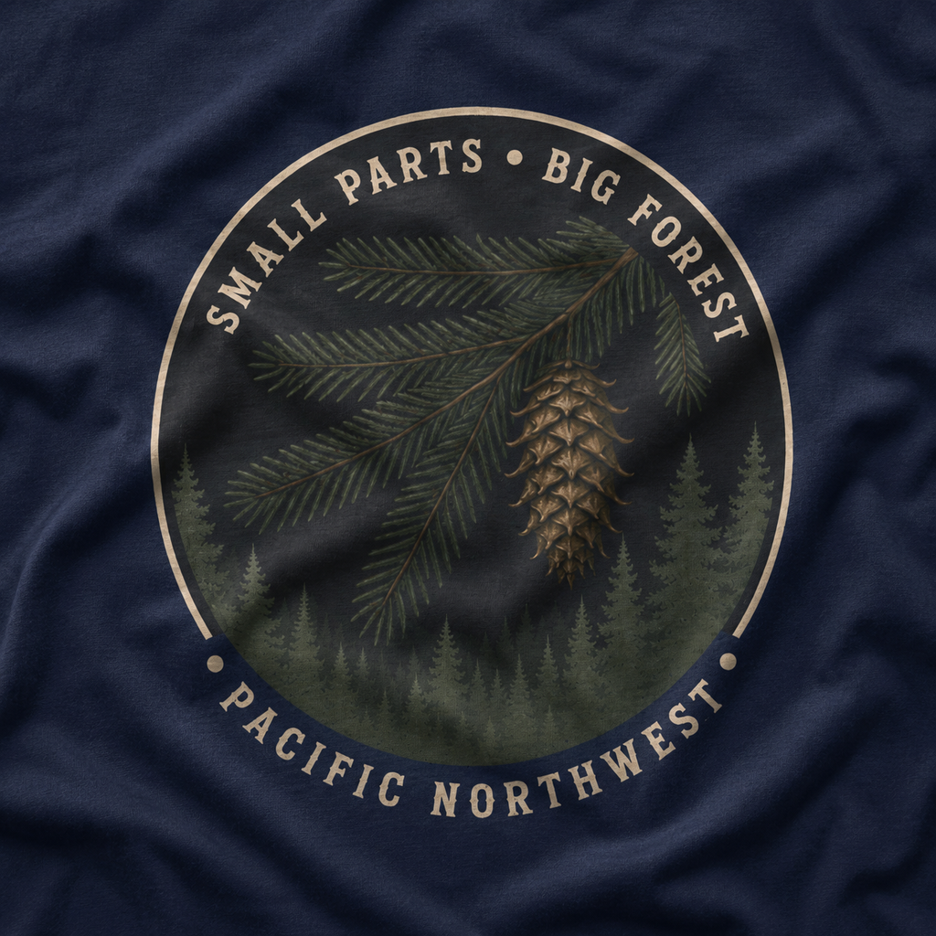 Pacific Northwest Tree T‑Shirt — “Small Parts - Big Forest” Tee