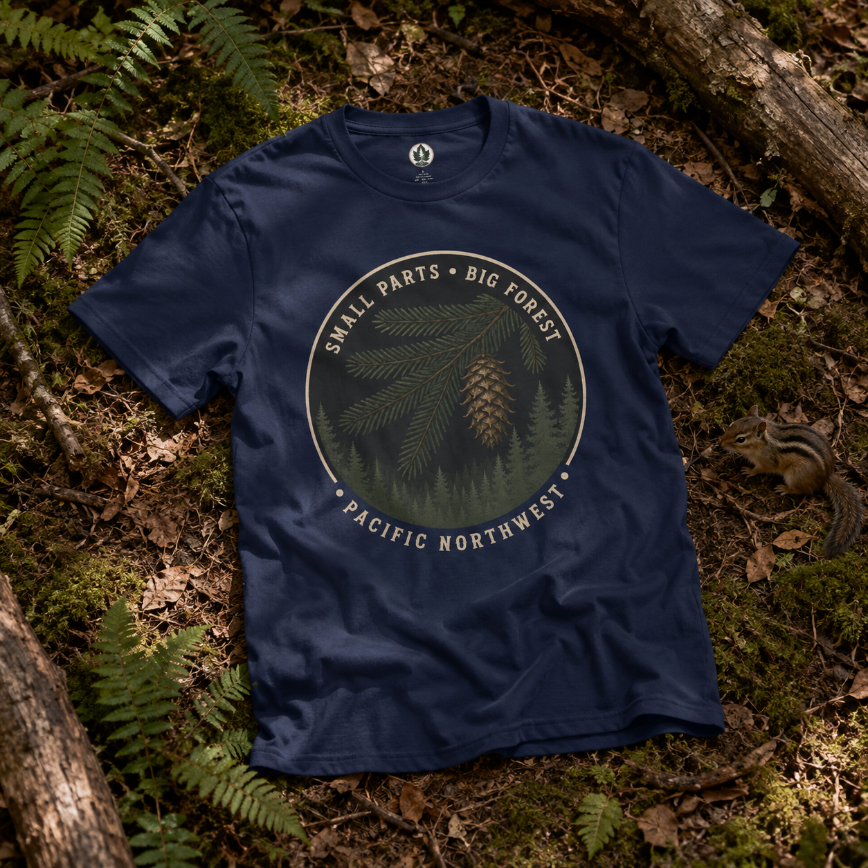 Pacific Northwest Tree T‑Shirt — “Small Parts - Big Forest” Tee