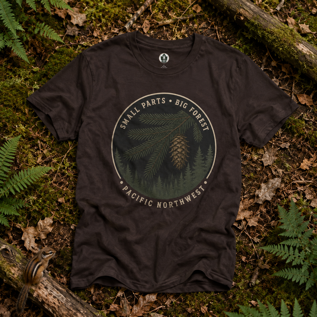 Pacific Northwest Tree T‑Shirt — “Small Parts - Big Forest” Tee
