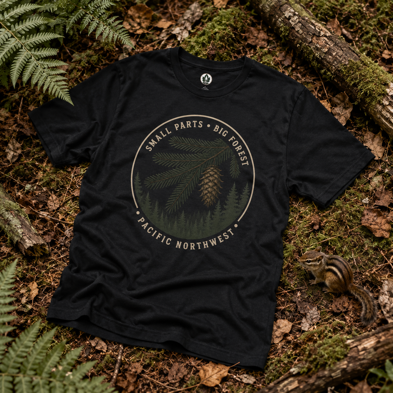 Pacific Northwest Tree T‑Shirt — “Small Parts - Big Forest” Tee