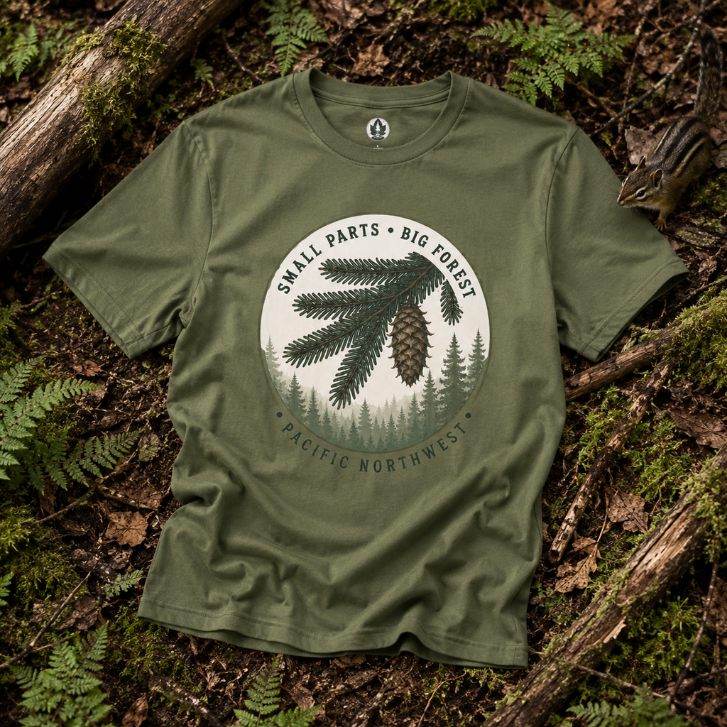 Pacific Northwest Tree T‑Shirt — “Small Parts - Big Forest” Tee