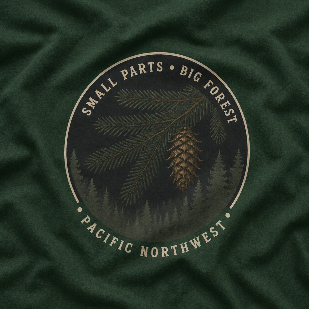 Pacific Northwest Tree T‑Shirt — “Small Parts - Big Forest” Tee