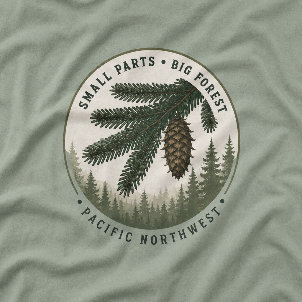 Pacific Northwest Tree T‑Shirt — “Small Parts - Big Forest” Tee