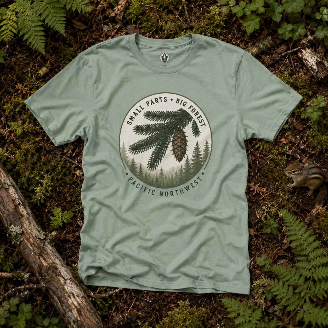 Pacific Northwest Tree T‑Shirt — “Small Parts - Big Forest” Tee