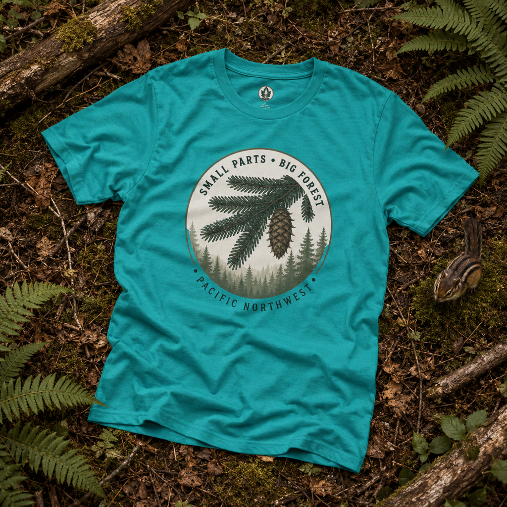 Pacific Northwest Tree T‑Shirt — “Small Parts - Big Forest” Tee