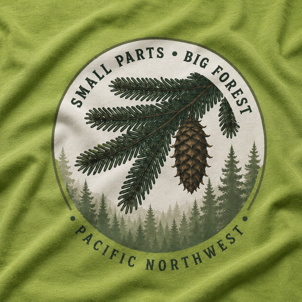 Pacific Northwest Tree T‑Shirt — “Small Parts - Big Forest” Tee