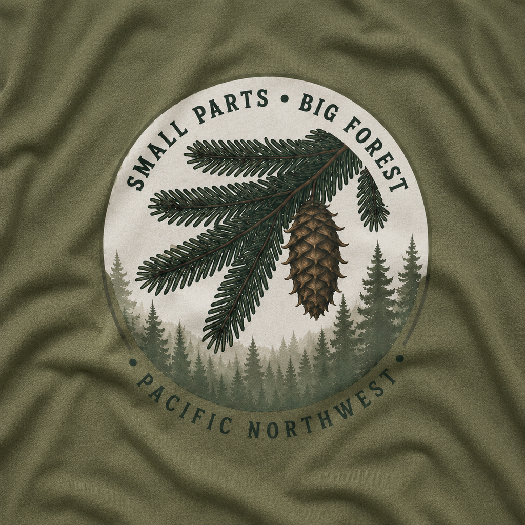 Pacific Northwest Tree T‑Shirt — “Small Parts - Big Forest” Tee