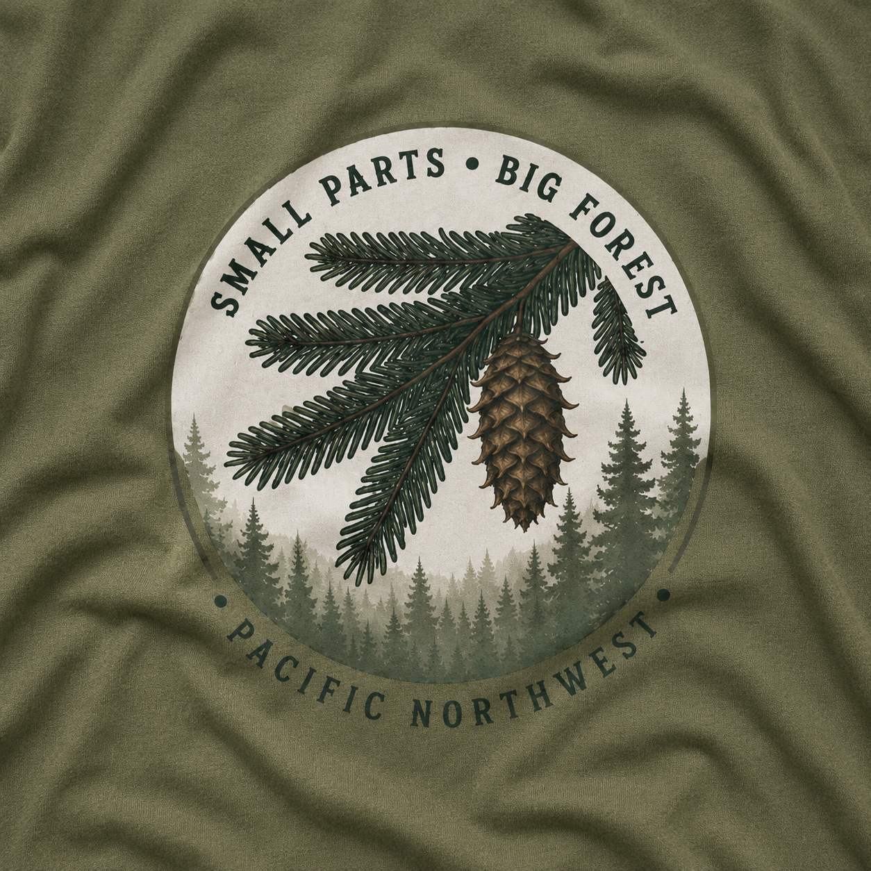 Pacific Northwest Tree T‑Shirt — “Small Parts - Big Forest” Tee