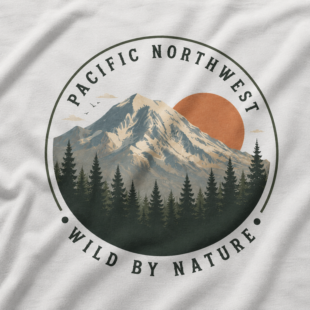 Pacific Northwest Mountain T‑Shirt — “Wild by Nature” Tee
