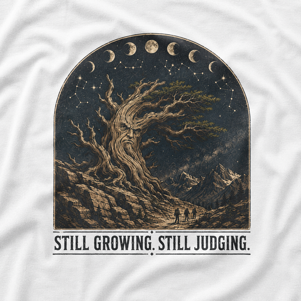 Still Growing, Still Judging Version One T‑Shirt (Part of the Trees are Ancient Collection)
