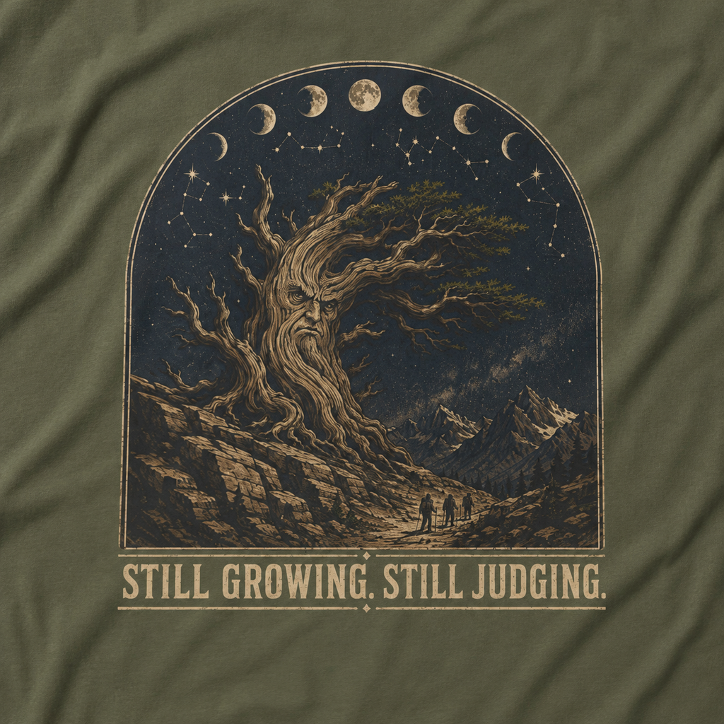 Still Growing, Still Judging Version One T‑Shirt (Part of the Trees are Ancient Collection)