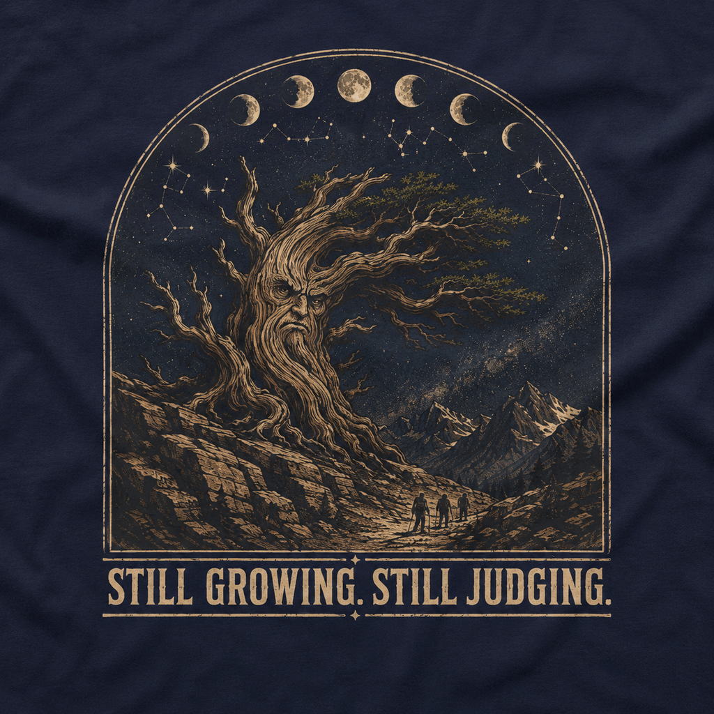 Still Growing, Still Judging Version One T‑Shirt (Part of the Trees are Ancient Collection)