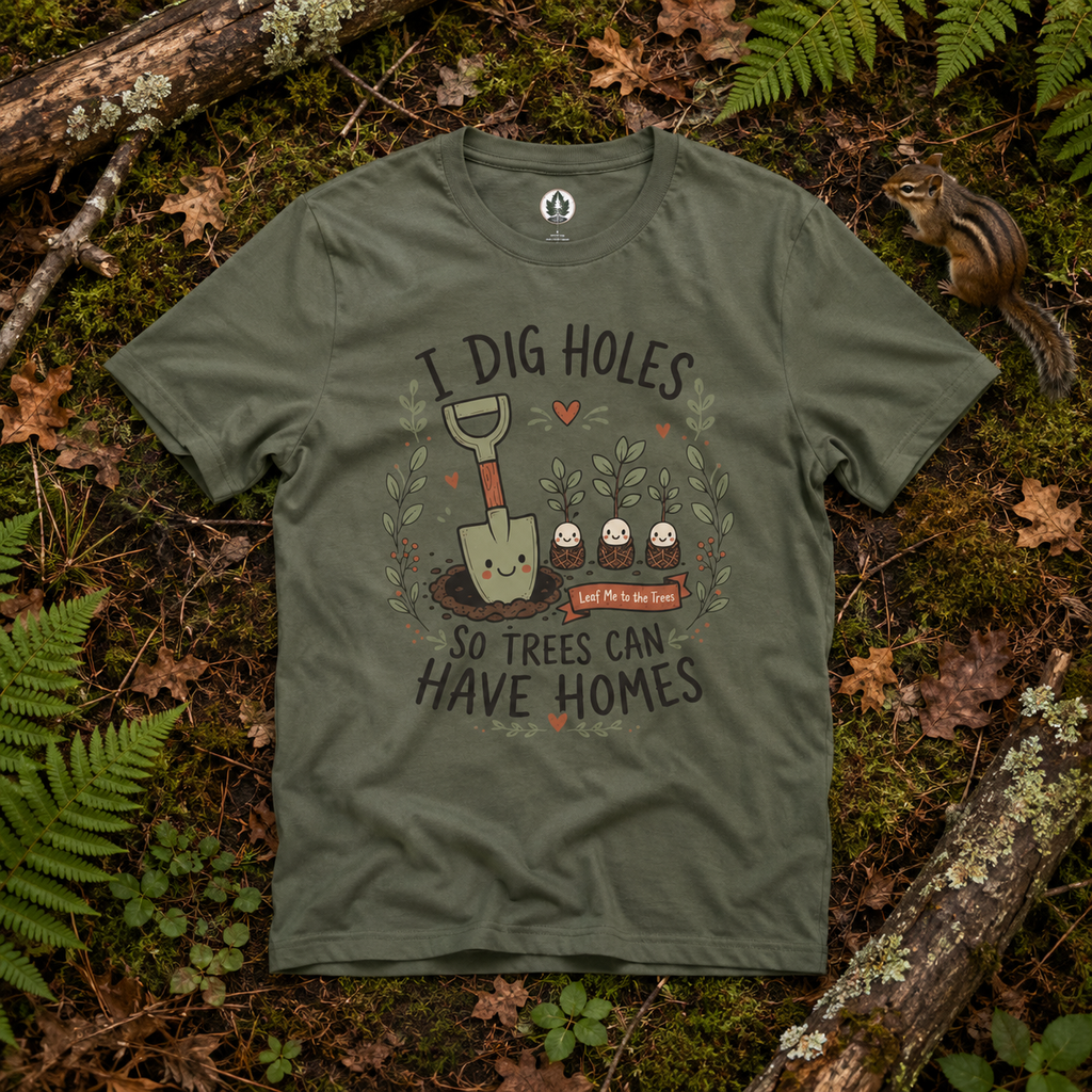 I Dig Holes So Trees Can Have Homes Version One (Gardening Good Vibes Series) T‑Shirt
