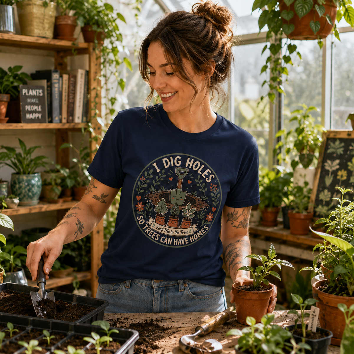 I Dig Holes So Trees Can Have Homes Version Two (Gardening Good Vibes Series) T‑Shirt