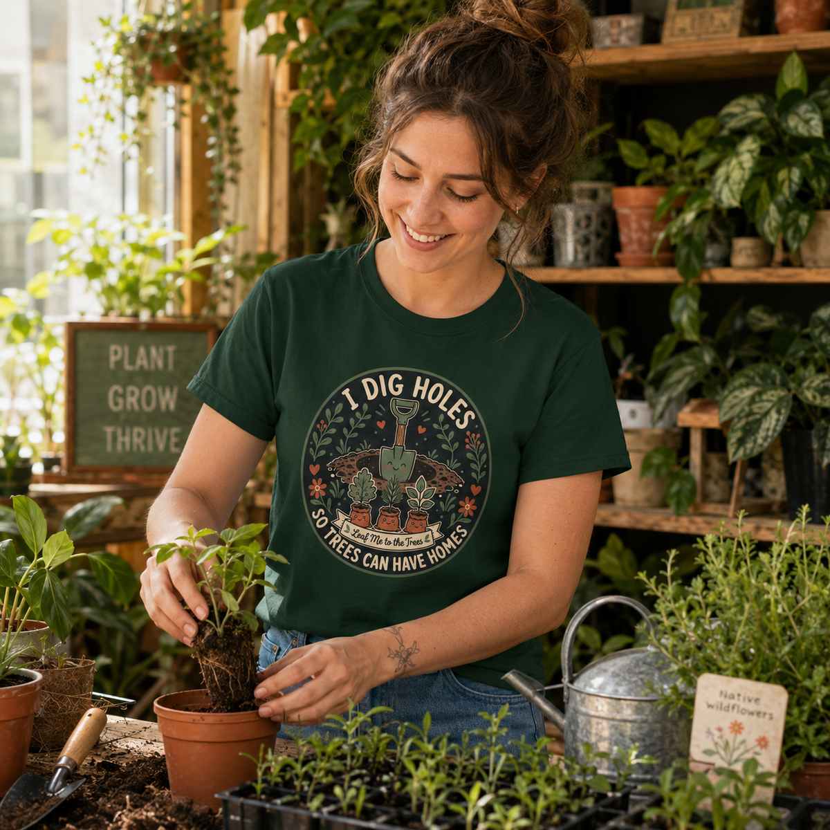 I Dig Holes So Trees Can Have Homes Version Two (Gardening Good Vibes Series) T‑Shirt
