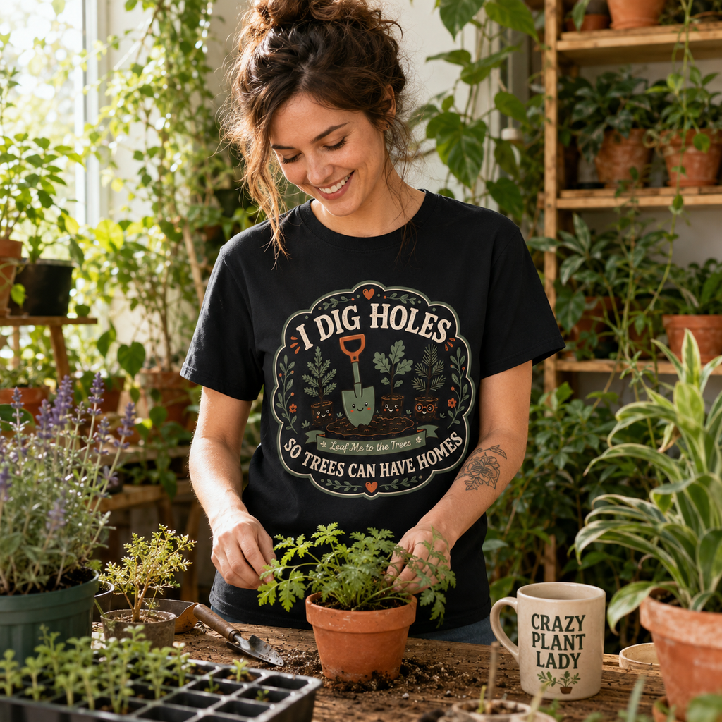 I Dig Holes So Trees Can Have Homes Version Three (Gardening Good Vibes Series) T‑Shirt