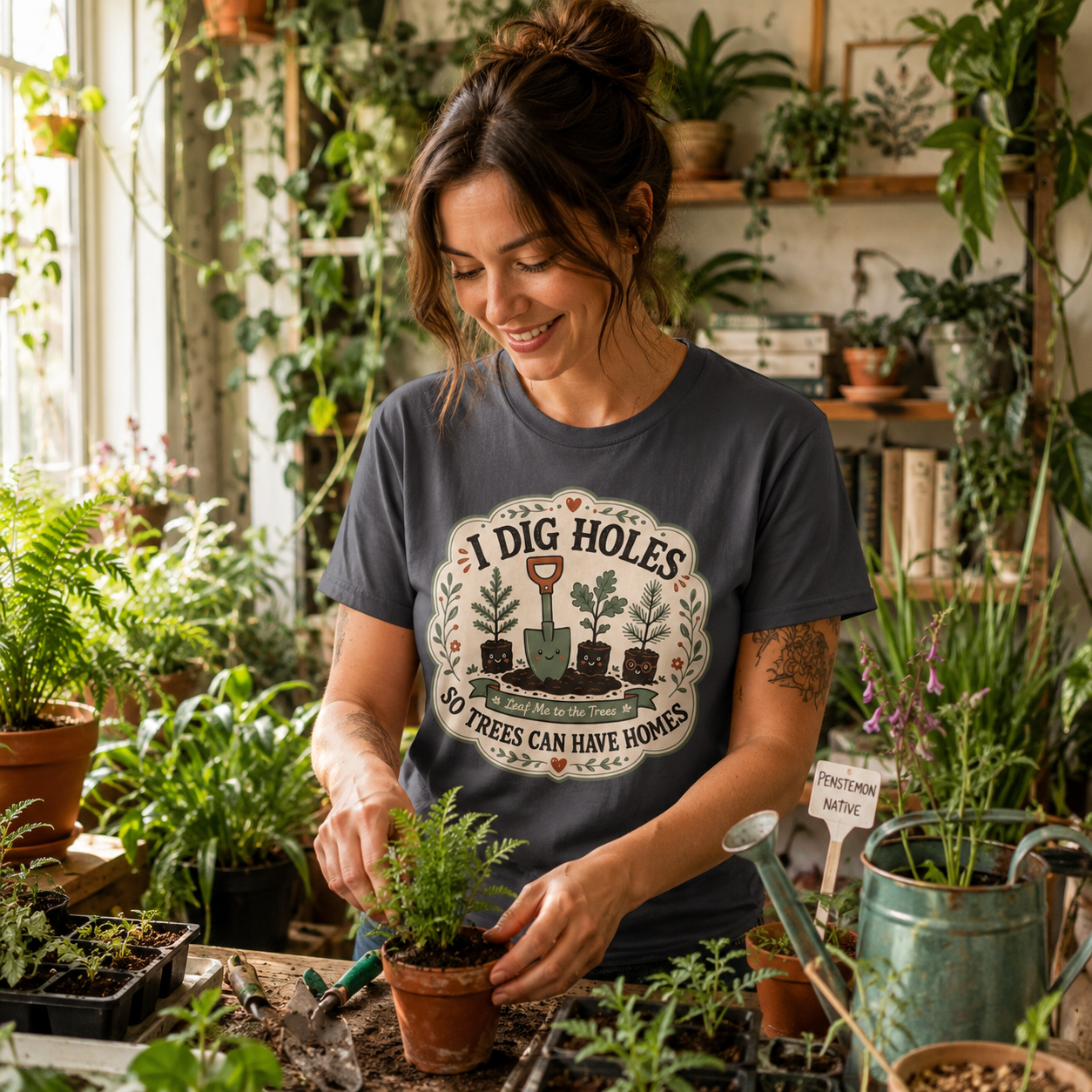 I Dig Holes So Trees Can Have Homes Version Three (Gardening Good Vibes Series) T‑Shirt