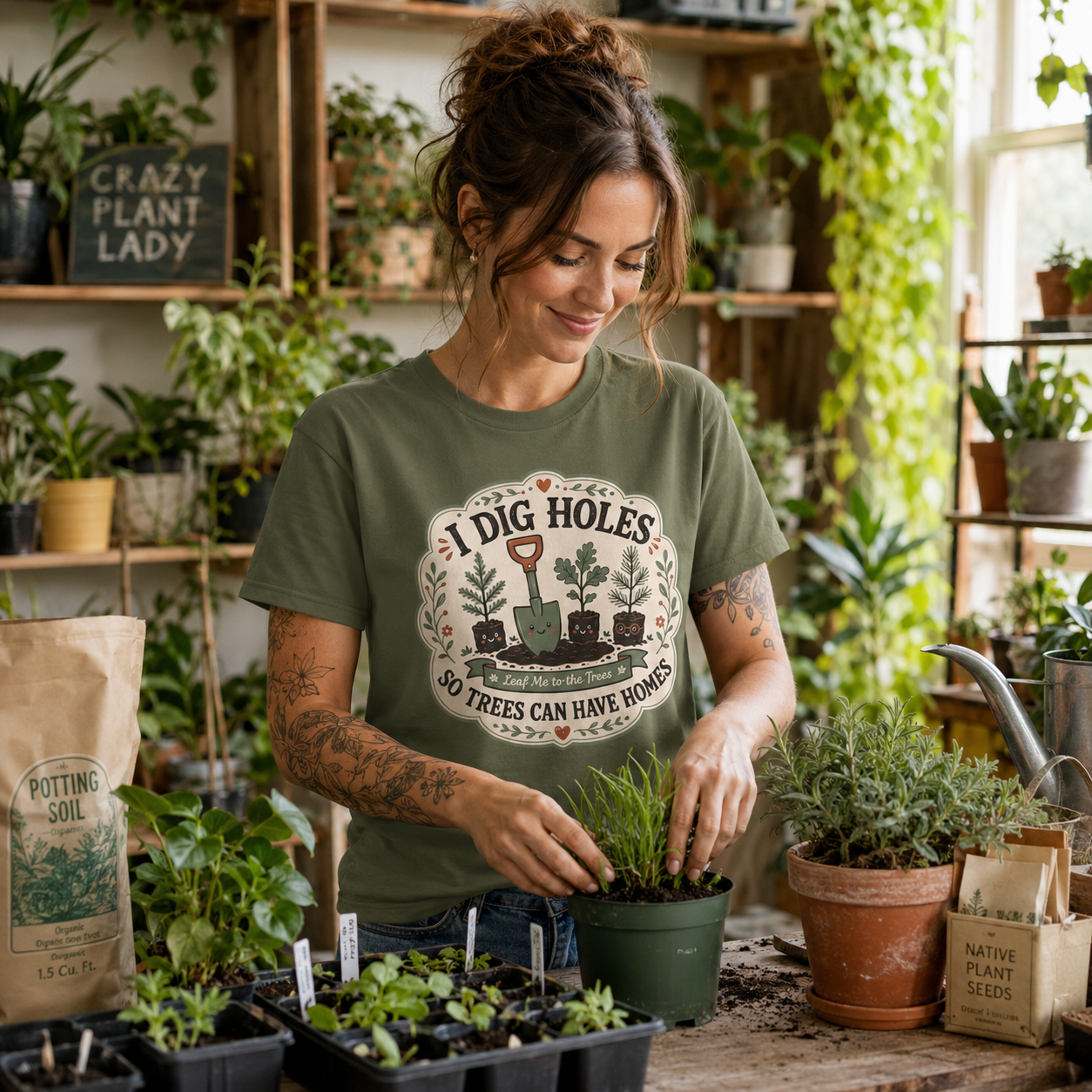 I Dig Holes So Trees Can Have Homes Version Three (Gardening Good Vibes Series) T‑Shirt