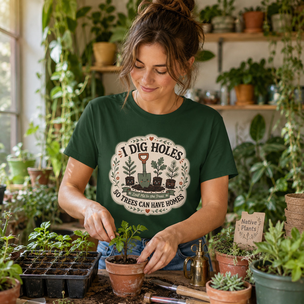 I Dig Holes So Trees Can Have Homes Version Three (Gardening Good Vibes Series) T‑Shirt