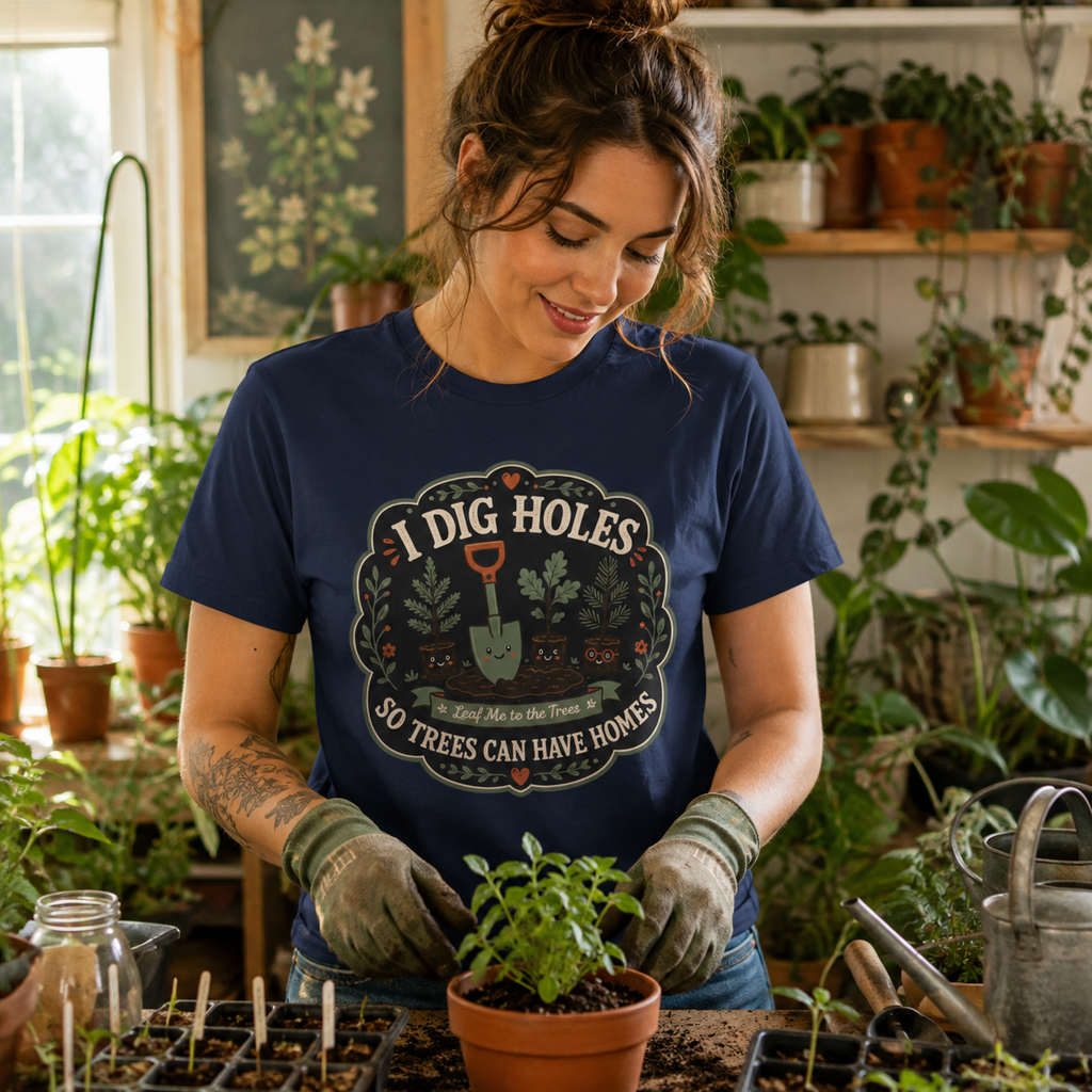 I Dig Holes So Trees Can Have Homes Version Three (Gardening Good Vibes Series) T‑Shirt